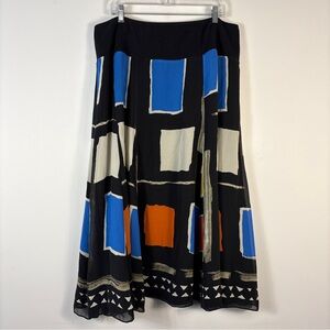 100% Silk Maxi  Abstract Colourblock Geometric Skirt 2X 90s Y2k